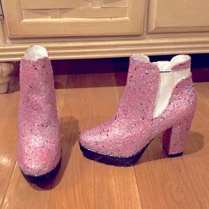 Allegra K pink glitter platform boots Sz 9